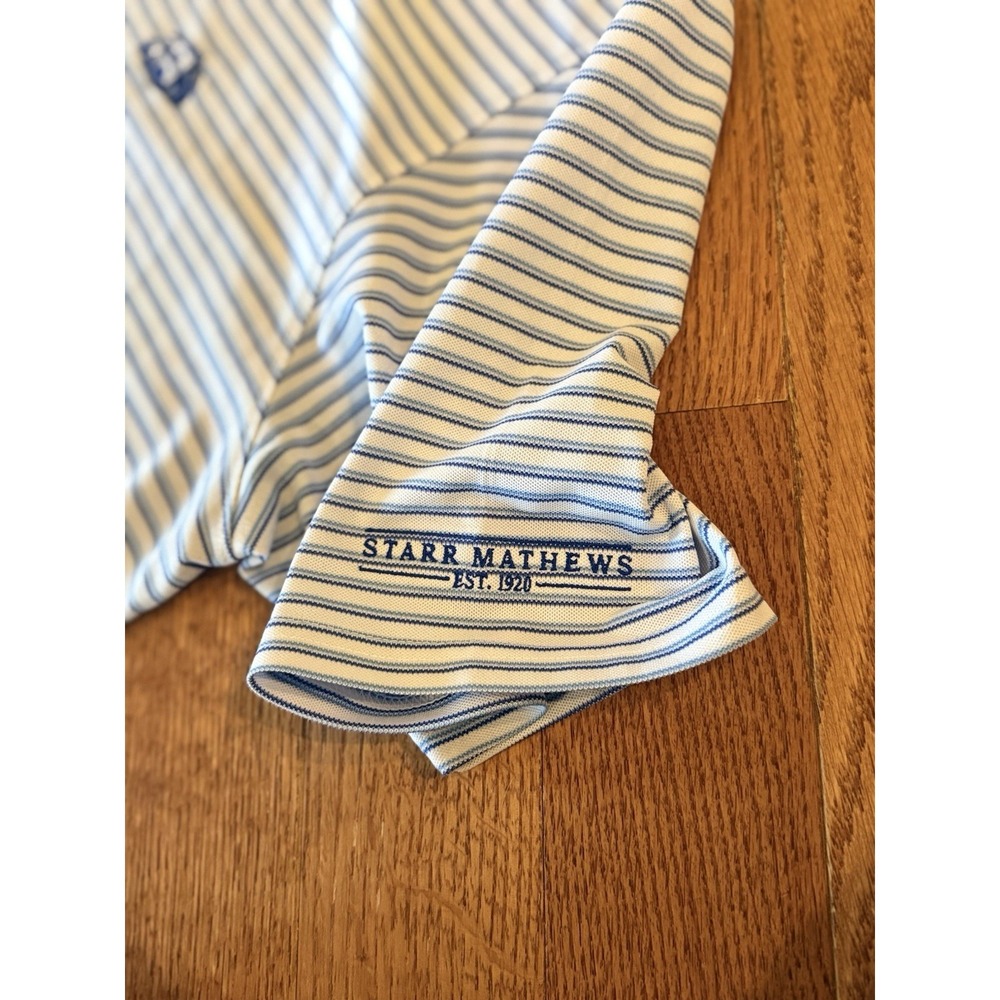 Holderness & Bourne Polo Golf Shirt Mens XL Tailored Fit Blue Striped Embroidery - Picture 5 of 8